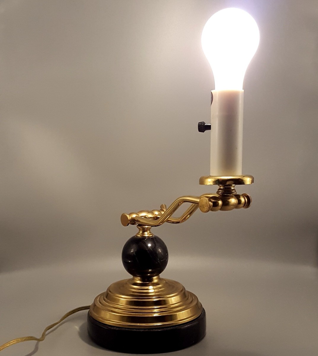 Brass Bankers Student Desk Lamp Adjustable Swing Arm Heavy Black Marble Base