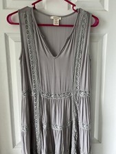 Sundance Dress Sz XS Sonnet Tiered Gray Lace Sheer overlay Bohemian Boho