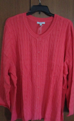 New Woman Within Coral Cardigan Sweater w Buttons Sz 5X 38 40 Bust 75 L 32 in