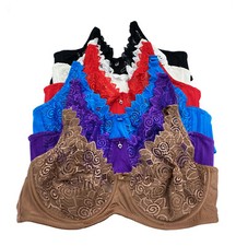 Lot 6 pc Lace Lady Unlined Full Cup Plain Polka Dot Wired No Padding B/C Bra