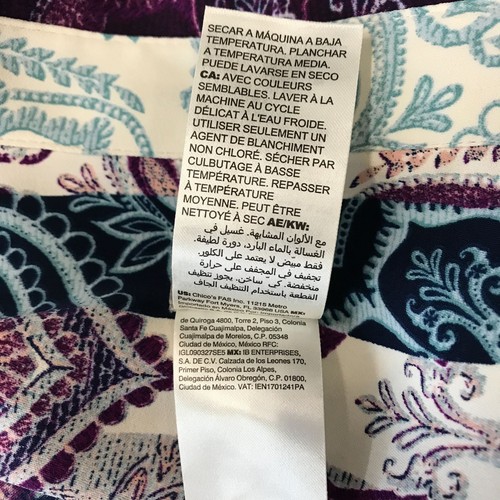 Chico's Womens Purple Paisley Print Shark Bite Hem Hidden Button Tunic Size 8/10 - Picture 6 of 7