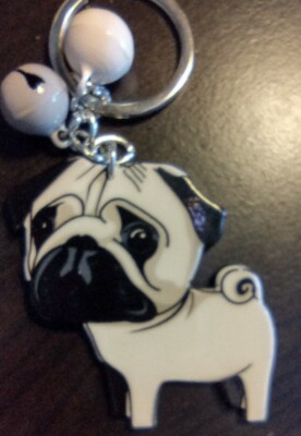 Cute Dog Puppy Pug Keychain w/ Bells