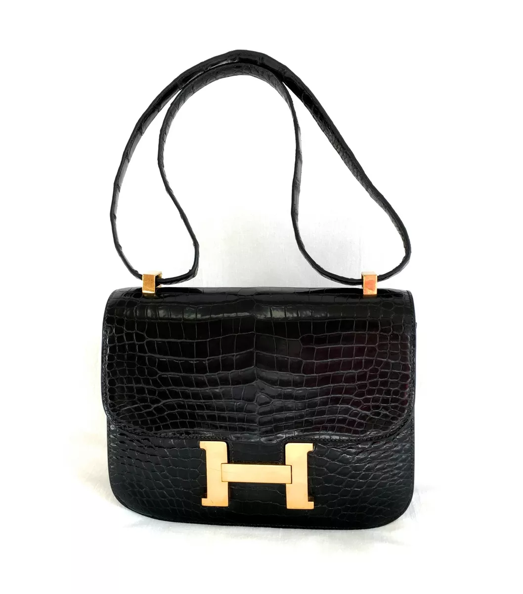 HERMES CONSTANCE VINTAGE CROCODILE BLACK BAG POLISHING RECEIPT