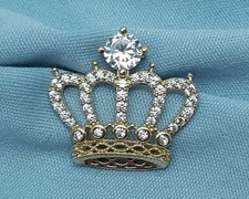Elegant 14K Karat Solid Yellow Gold Crown Tiara CZ Charm Pendant
