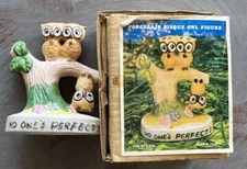 Vtg OWLS On Tree FIGURINE~1 Upside Down ‘No One’s Perfect’~Taiwan~Original Box
