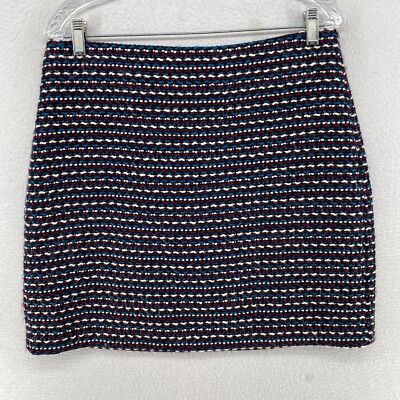ANN TAYLOR LOFT Skirt 10 M Tweed Stripe Pencil Straight Mini Lined Back Zip Blue