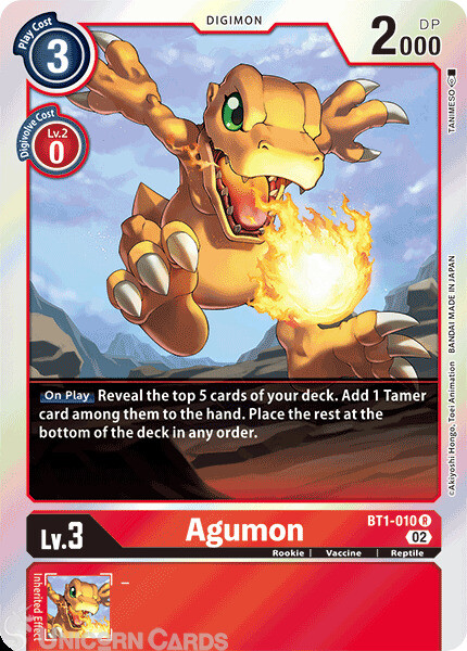 BT1-010 Agumon :: Rare Foil Digimon Card :: RB01: Resurgence Booster ::