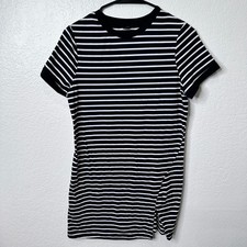 Shein Essnce Black and White Striped T-Shirt Dress - XS