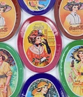 Vtg 1970’s Coca Cola Lady Advertising Mini Metal Tin Serving Tip Trays Lot Of 7