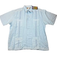 NWT Bohio By JMP Men's Blue Linen Short Sleeve Embroidered Guayabera Shirt 2X
