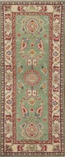 Green Super Kazak 6 ft Runner Rug 2x6 Wool Hand-made Oriental Vegetable Dye Rug