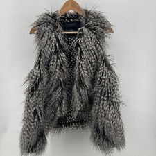 Guess Women Black White Faux Fur Feather Trim Vest Size S Party Chic