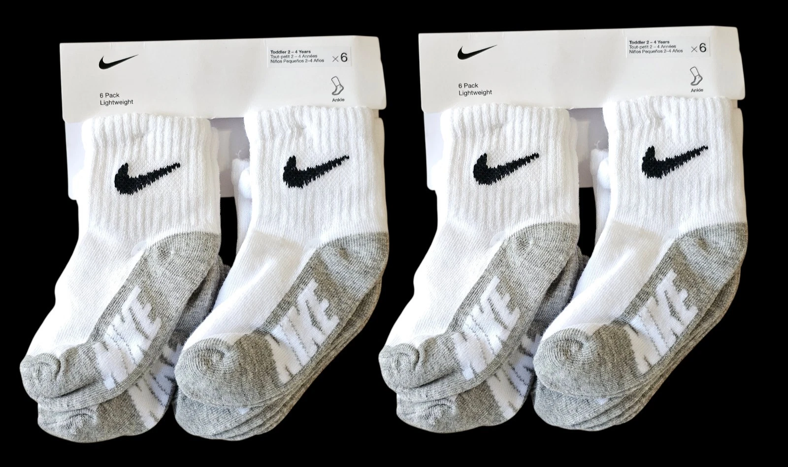 (2 PACKS) NEW Nike Toddler Lightweight Ankle Socks 6 Pack White/Black 2-4 Years
Opens in a new windo
