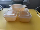 Vintage Fire King Balkan Oven Ware Milk Glass Peach Luster Dish With Lid Lot 4