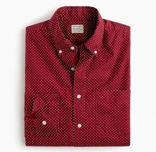 J.Crew Men  s Slim Untucked Secret Wash Shirting Button Down Polka Dot Medium Red