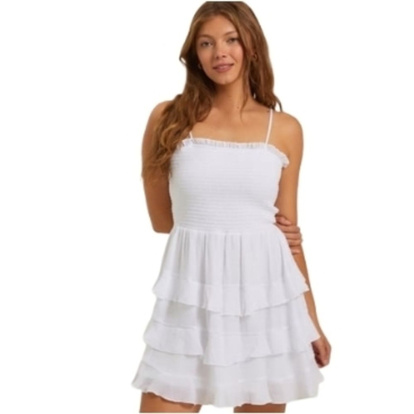 Altar'd State White Tiered Palmer Smocked Mini Dress Size Medium