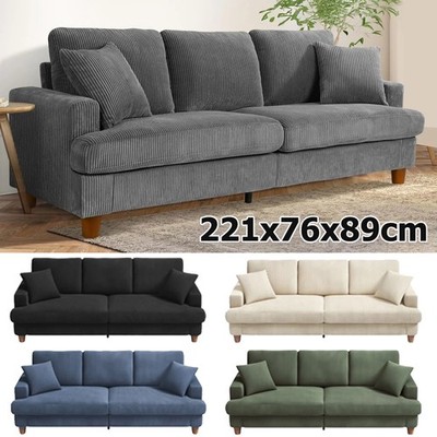 Cord Sofa 3 Sitzer, 221CM Bequemes Couch Gästesofa Wohnzimmer mit 2 Wurfkissen
