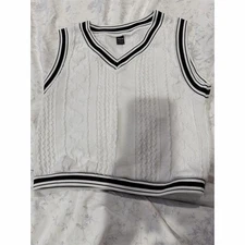 Shein Women's White Sweater Vest Black Trim Size S Casual Sleeveless