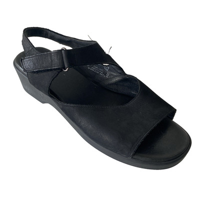 Munro Black Nubuck Suede Sandal Open Toe Hook Loop Strap Mid Heel Comfort 9