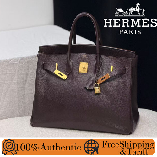 AUTH Hermes Birkin35 Ebony Leather Gold Hardware Handbag-