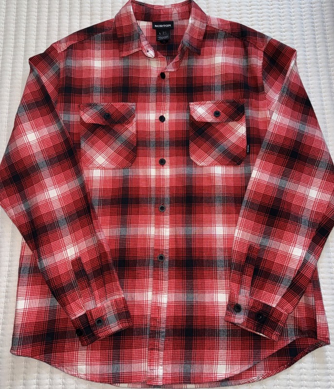 Burton Men’s Red Plaid Long Sleeve Button Up Flannel Shirt Size L