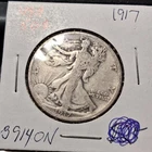 USA 1917 50 cents Walking Liberty half dollar  old silver coin  #3914