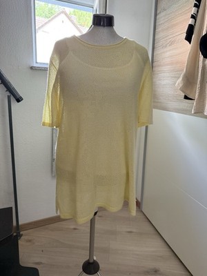 PETER HAHN Damen Pullover Gelb Lochstrick Rundhals kurzarm Gr. 48, AA 66, L 80.