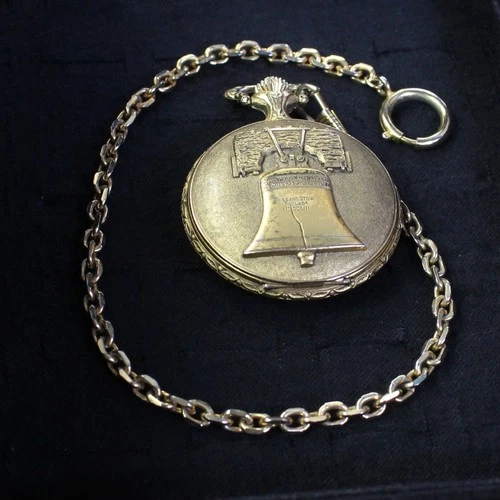 Vintage Ever-Swiss 17 Jewels  Swiss Made Liberty Bell & Bald Eagle Pocket Watch