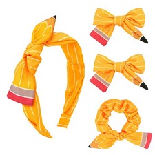 4 PCS Pencil Hair Accessories Set Bow Clips Headband Scrunchies Cute Ties