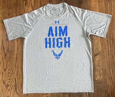 #ad Under Armour Aim High Air Force F 22 Raptor Mens XL Gray T Shirt Double Sided $28.00