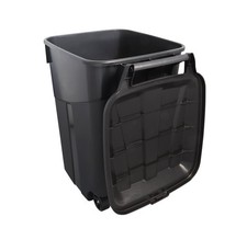 45 Gallon Wheeled Heavy Duty Plastic Garbage Can, Attached Lid, Black