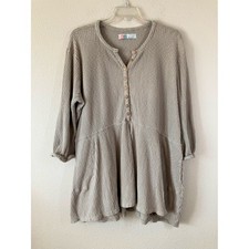 FREE PEOPLE BEACH Ribbed Henley Tunic Dress L Oversized Boho Vacation Neutral