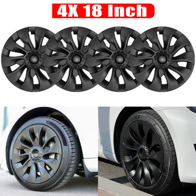 4x Tesla Model 3 2017-2023 Storm 18'' Matt Radkappen Radzierblenden + 4 T Logos