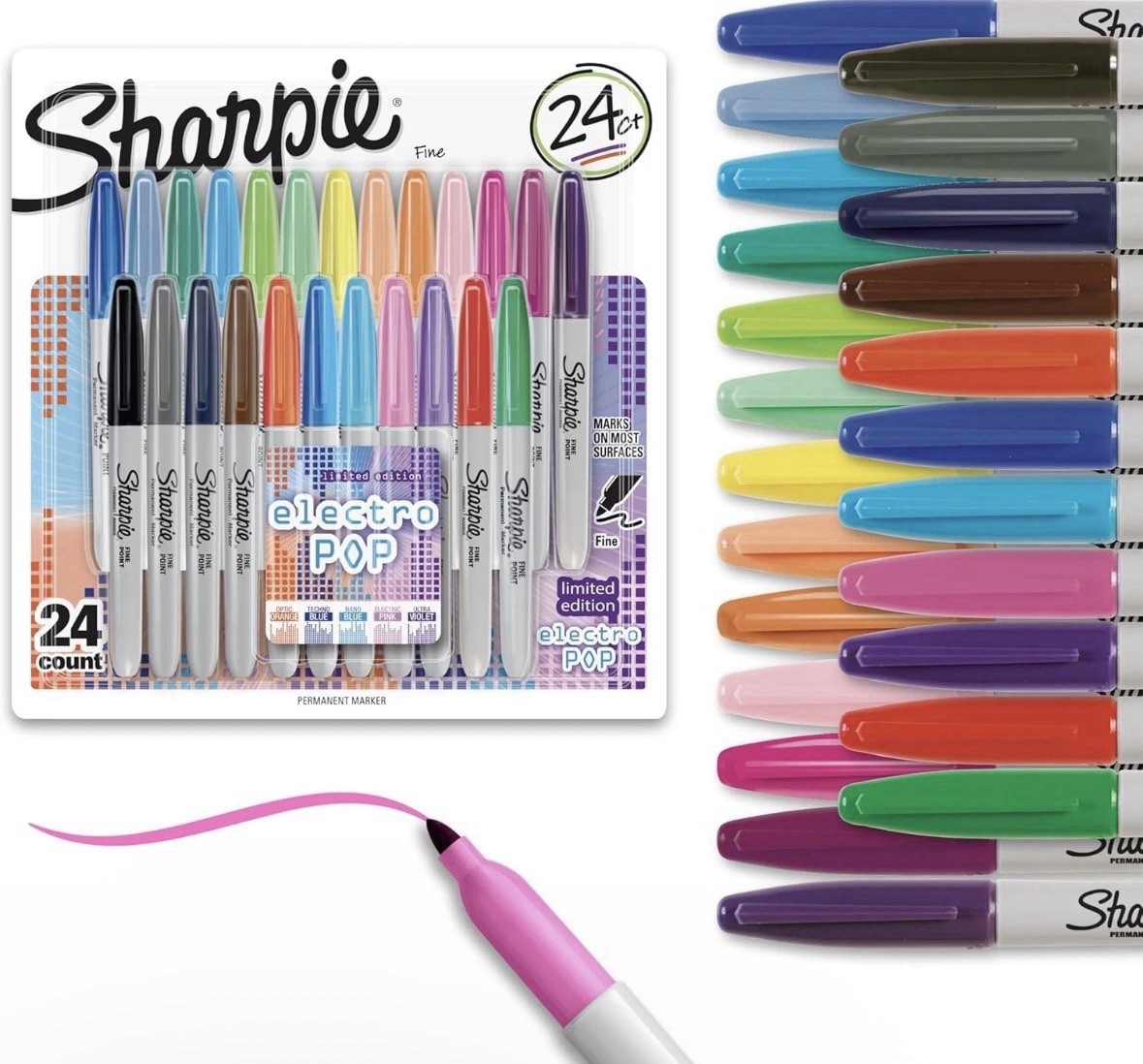 Sharpie Fine Electro Pop Marker Fine Point Assorted 24/Pack 