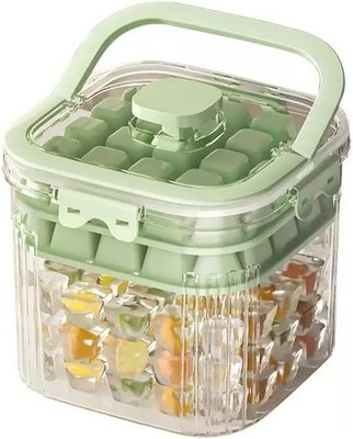 6.7*6.7*7.1in Ice Storage Bin w/ Two Small Ice Cube Trays Molds & Scoop for