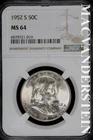 1952-S Franklin Half Dollar- NGC MS 64- Lustrous- No Reserve #SLA993