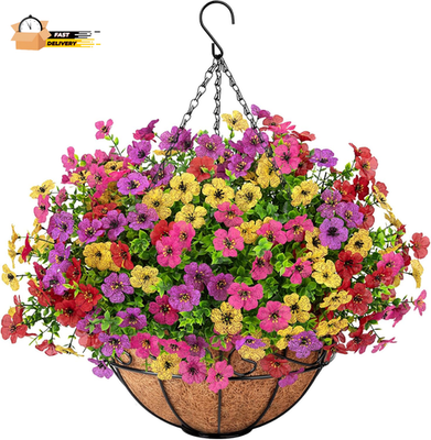 Artificial Hanging Flowers for Outdoors with Hanging Basket Fake Silk F |  eBay