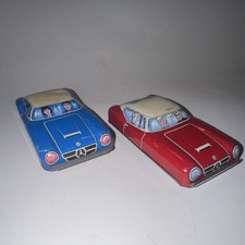 Vintage Tin Friction Cars Pair Mercedes Style Litho Toy Japan Hong Kong