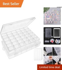 2 Pack Clear Plastic Bead Organizer Box with 36 Grids Adjustable Dividers