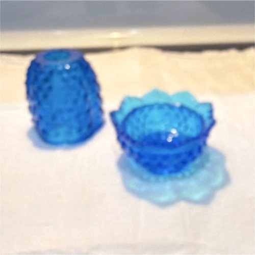 Vintage Fenton Blue Hobnail Glass Candle Holder Decorative Votive Glossy