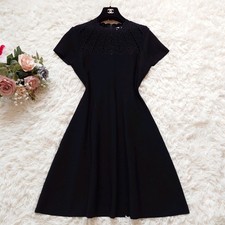 Valentino Black Summer Knit Dress Eyelet Cutwork A-Line Flare Size S