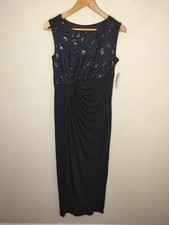 En Focus Maxi Dress 8P Petite Womens Gathered Front Sequin Floral Stretch Jersey