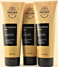 QTY 3 - Bath & Body Works Aroma CEDARWOOD SAUNA Body Cream Lotion Moisturizer 8z
