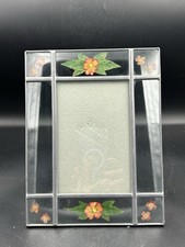 Vintage Leaded Glass Picture Frame w Dried Pressed Flowers Inside 4x6