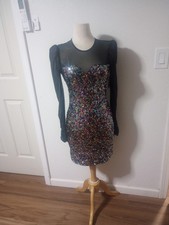 NWT So Goods For Life Womens Jr Multicolor Sequin Medium Mini Dress Long Sleeve 