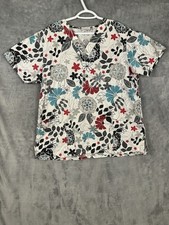 UA Scrubs Top Womens Medium White Floral Nurse Medical Shirt Hospital