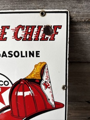 Vintage Porcelain Texaco Sign Gas Pump Fire Chief Pump Plate