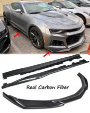ZL1 Style CARBON FIBER Front Lip Splitter & Pair Side Skirts For 19-Up Camaro 