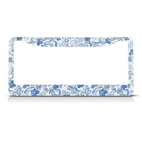 Retro Boho Flower License Plate Frame Blue Floral Folk Car Frames License Pla... - 第 1/8 張圖片