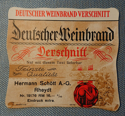 Old Schnapps Label Sample Label Label Brandy Schött Rheydt Design